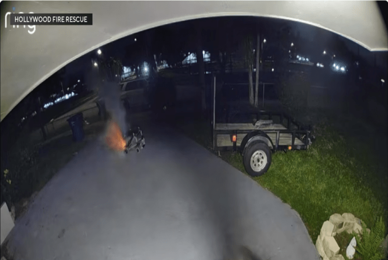 ring doorbell footage of a lithium-ion battery fire from an electric wheelchair