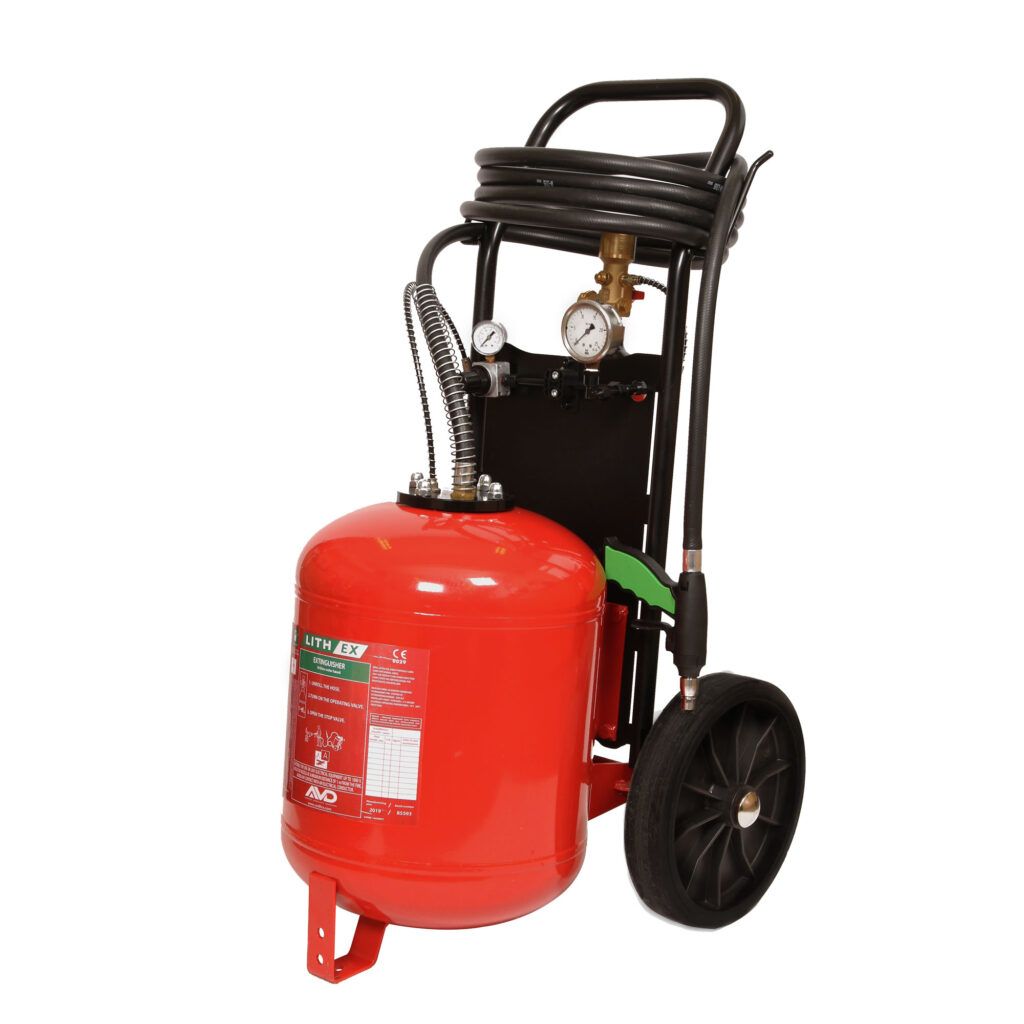 25L Lith-Ex AVD fire extinguisher trolley in workshop environment